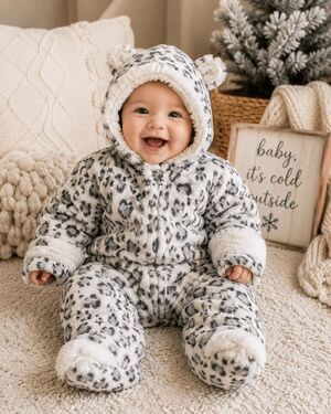 Pistachio Baby Girl Snowsuit Size 6 To 9 Months White Black Grey Leopard